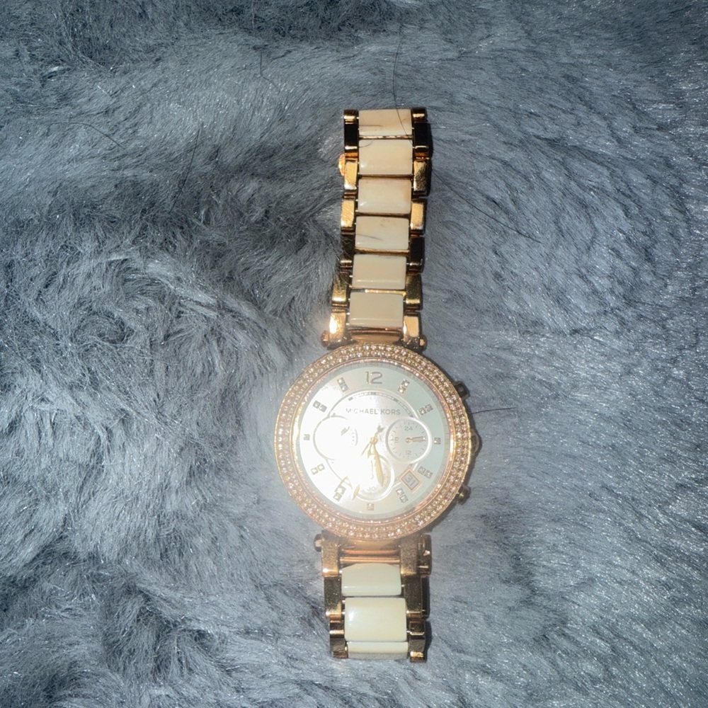 Michael Kors Rose Gold and Cream Crystal-Accent Bracelet Watch